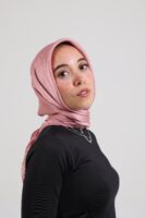 Janjan Silky Satin Square Scarf-Rose