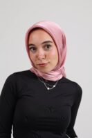 Janjan Silky Satin Square Scarf-Rose