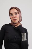 Janjan Silky Satin Square Scarf-Chocolate