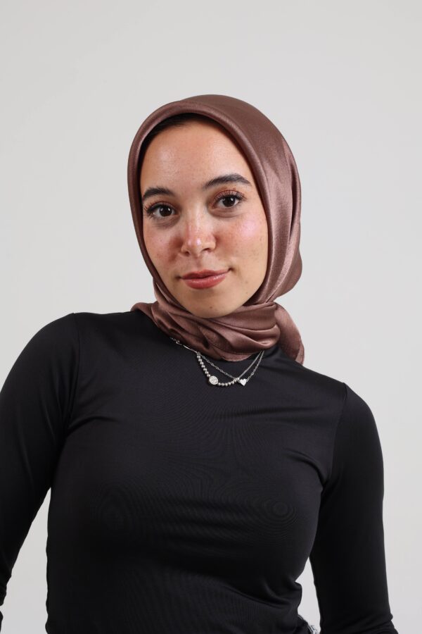 Janjan Silky Satin Square Scarf-Chocolate