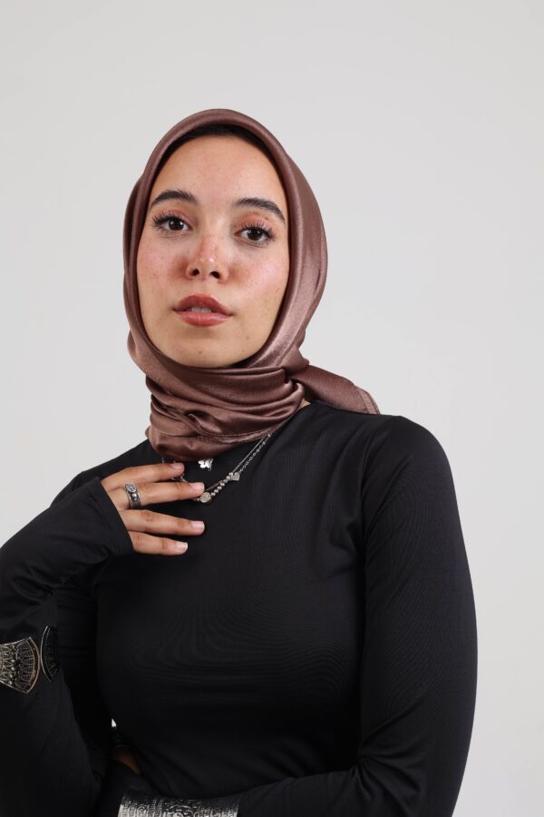 Janjan Silky Satin Square Scarf-Chocolate