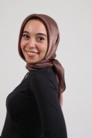 Janjan Silky Satin Square Scarf-Chocolate