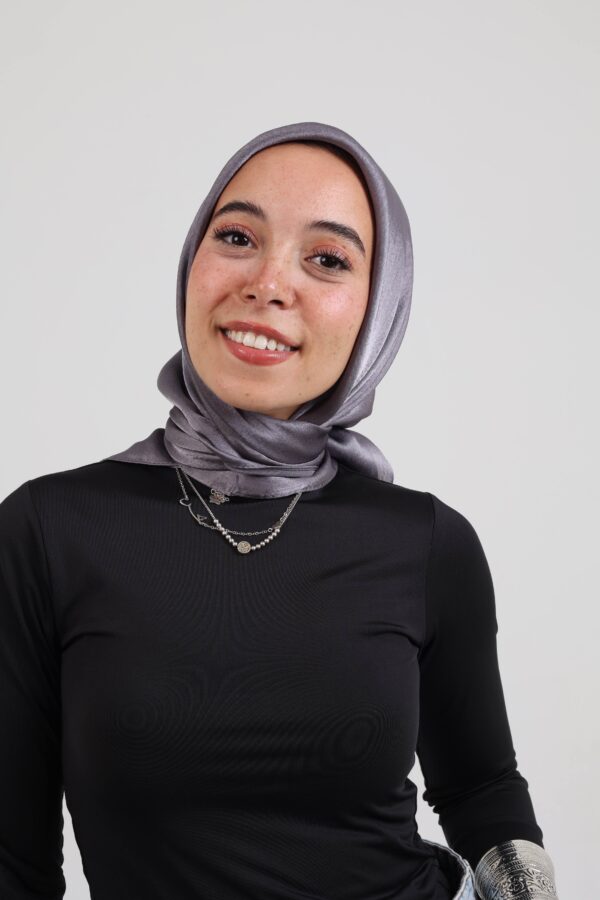 Janjan Silky Satin Square Scarf-Gray