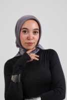 Janjan Silky Satin Square Scarf-Gray