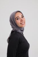 Janjan Silky Satin Square Scarf-Gray