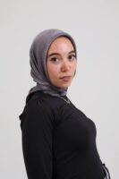 Janjan Silky Satin Square Scarf-Gray