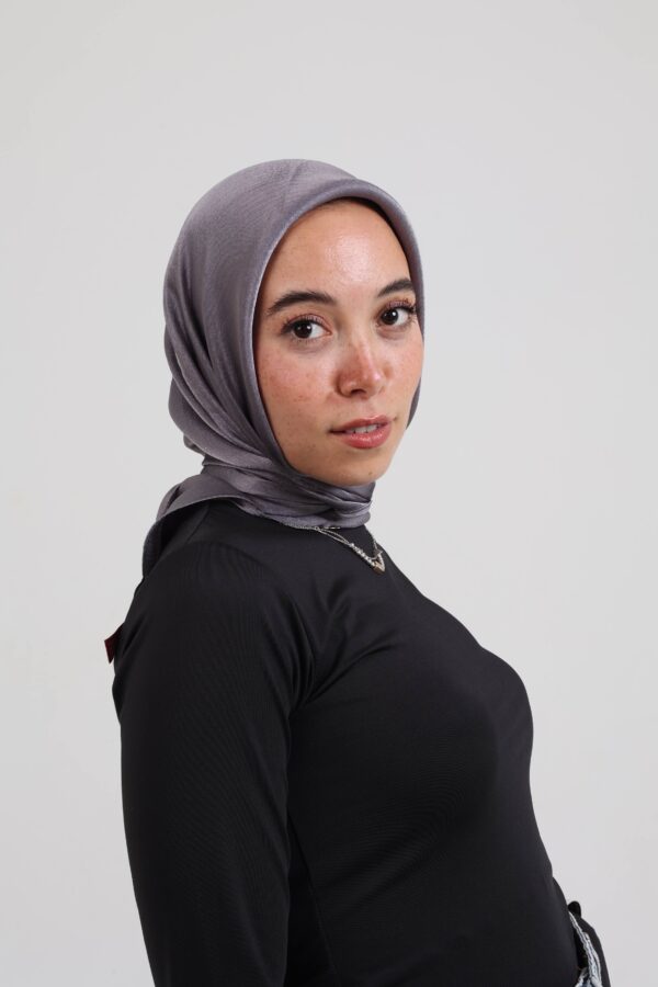 Janjan Silky Satin Square Scarf-Gray