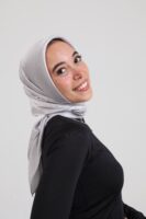 Janjan Silky Satin Square Scarf-Silver