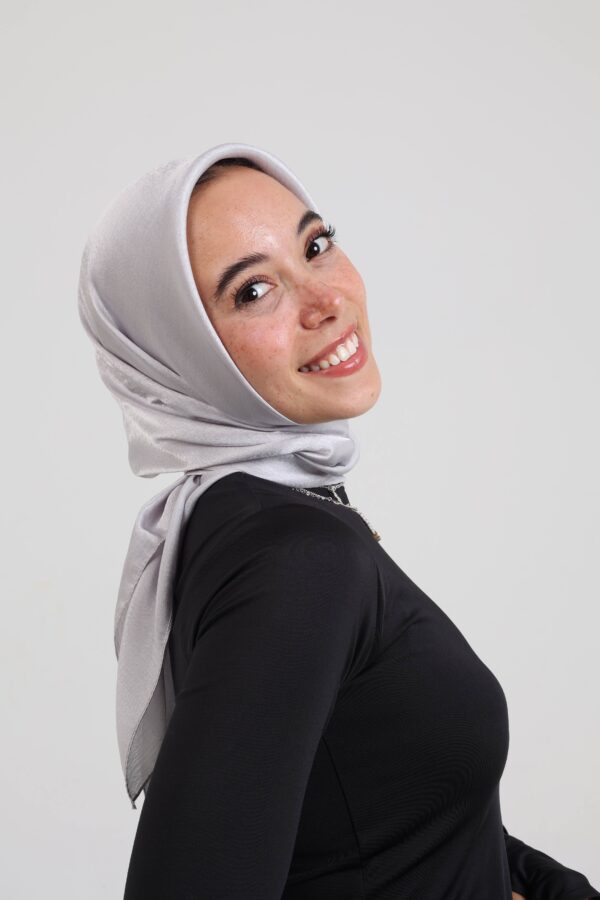 Janjan Silky Satin Square Scarf-Silver