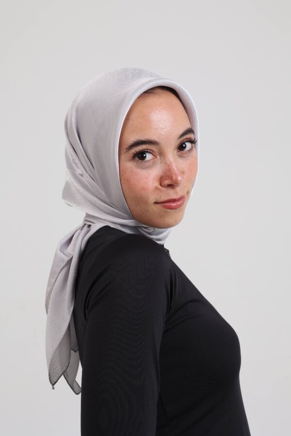 Janjan Silky Satin Square Scarf-Silver