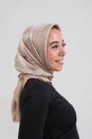 Janjan Silky Satin Square Scarf-Biscuit Beige