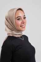 Janjan Silky Satin Square Scarf-Biscuit Beige