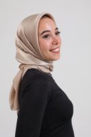 Janjan Silky Satin Square Scarf-Biscuit Beige
