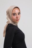 Janjan Silky Satin Square Scarf-Biscuit Beige
