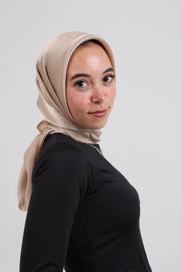 Janjan Silky Satin Square Scarf-Biscuit Beige