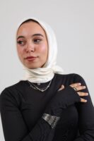 Janjan Silky Satin Square Scarf-Off White