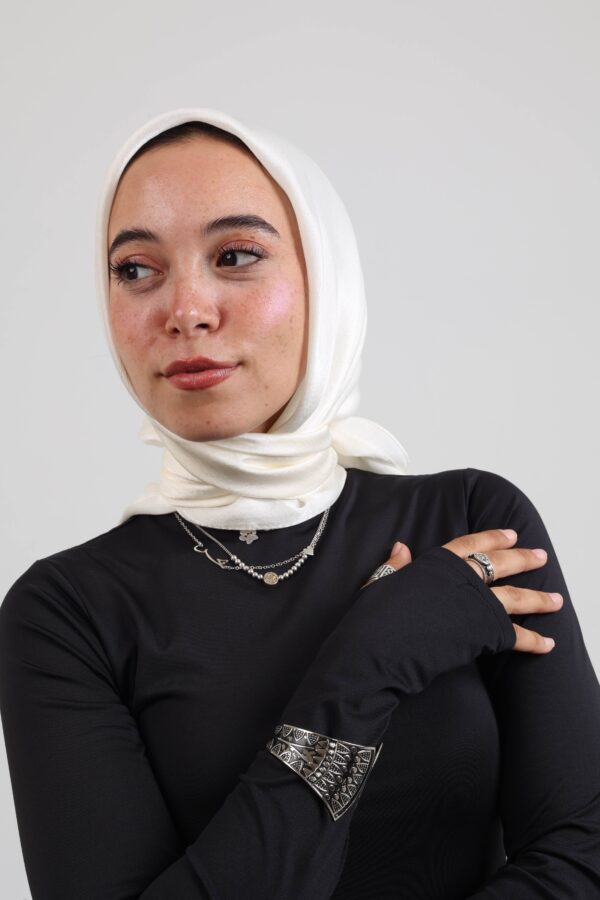 Janjan Silky Satin Square Scarf-Off White