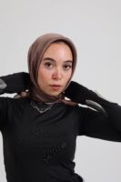 Janjan Silky Satin Square Scarf-Coffee