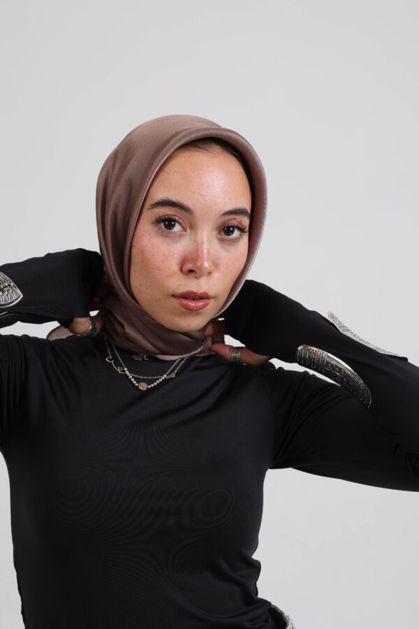 Janjan Silky Satin Square Scarf-Coffee