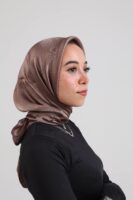 Janjan Silky Satin Square Scarf-Coffee
