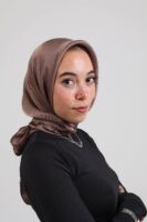 Janjan Silky Satin Square Scarf-Coffee