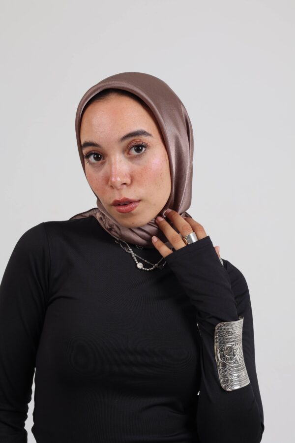 Janjan Silky Satin Square Scarf-Coffee
