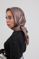 Janjan Silky Satin Square Scarf-Coffee