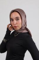Janjan Silky Satin Square Scarf-Coffee