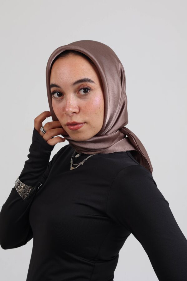 Janjan Silky Satin Square Scarf-Coffee