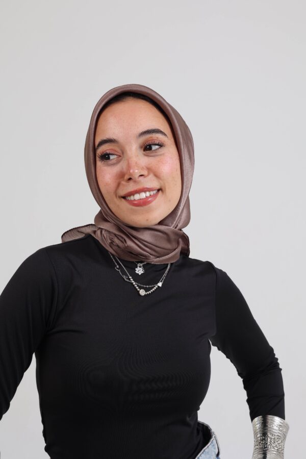 Janjan Silky Satin Square Scarf-Coffee