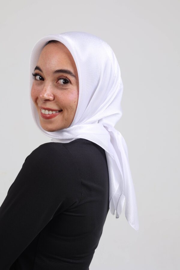 Janjan Silky Satin Square Scarf-White
