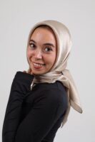 Janjan Silky Satin Square Scarf-Beige