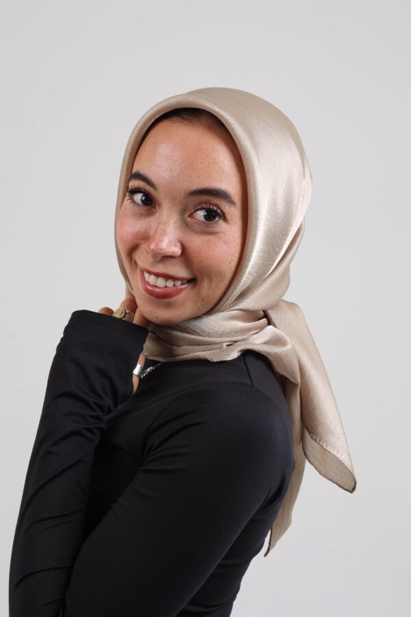 Janjan Silky Satin Square Scarf-Beige