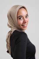 Janjan Silky Satin Square Scarf-Beige