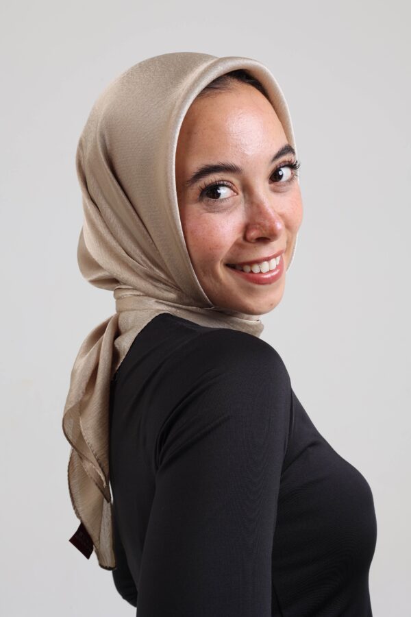Janjan Silky Satin Square Scarf-Beige