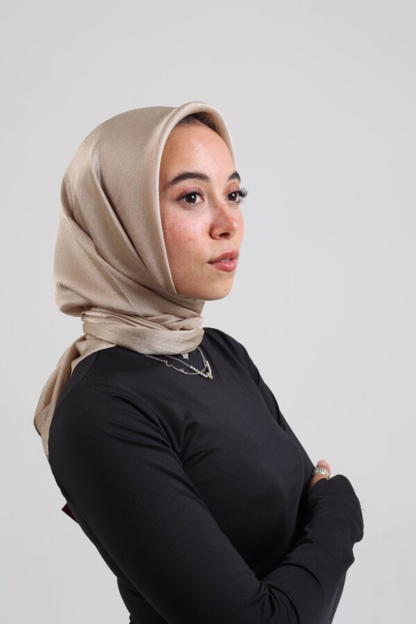 Janjan Silky Satin Square Scarf-Beige