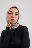 Janjan Silky Satin Square Scarf-Beige