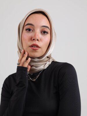 Janjan Silky Satin Square Scarf-Beige