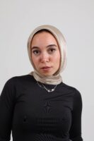 Janjan Silky Satin Square Scarf-Beige