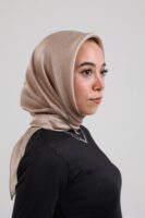 Janjan Silky Satin Square Scarf-Beige