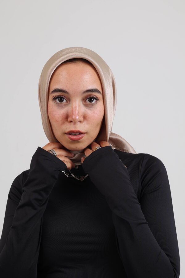 Janjan Silky Satin Square Scarf-Beige