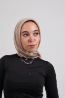 Janjan Silky Satin Square Scarf-Beige