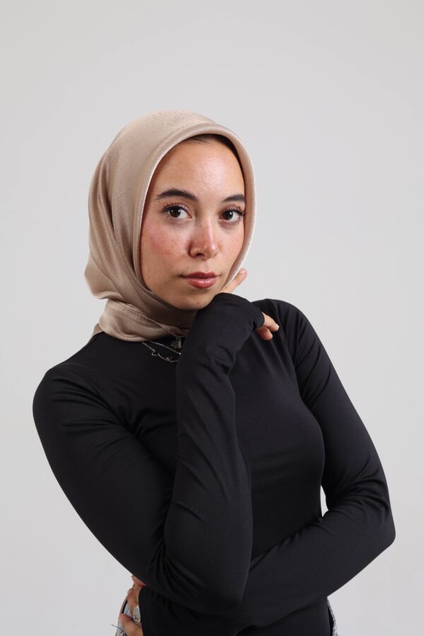 Janjan Silky Satin Square Scarf-Beige