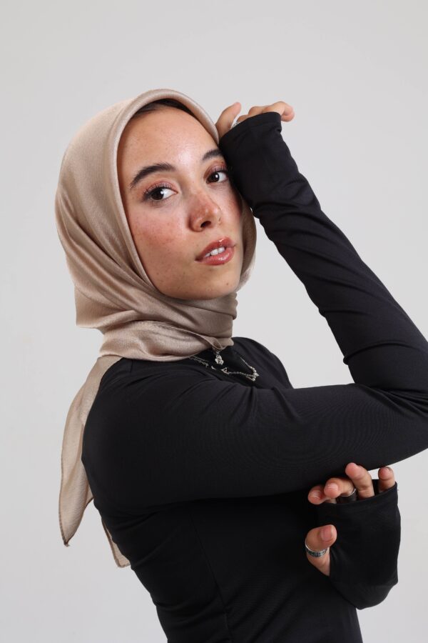Janjan Silky Satin Square Scarf-Beige