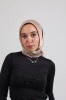 Janjan Silky Satin Square Scarf-Beige
