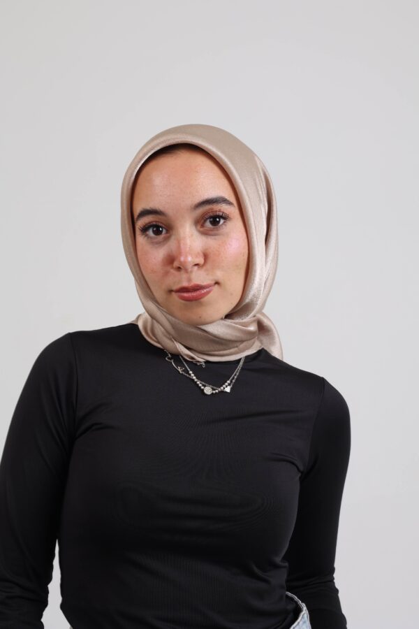 Janjan Silky Satin Square Scarf-Beige