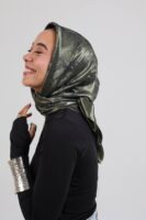 Shimmery Satin Square Scarf-Army