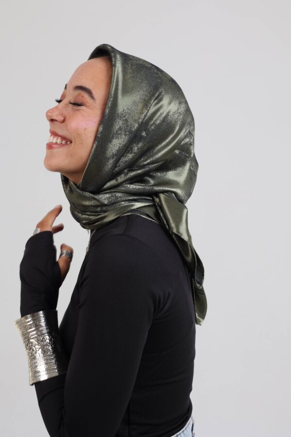 Shimmery Satin Square Scarf-Army