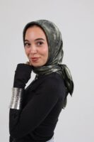 Shimmery Satin Square Scarf-Army