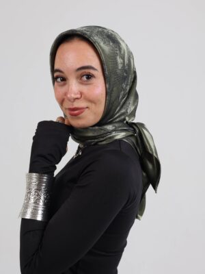 Shimmery Satin Square Scarf-Army
